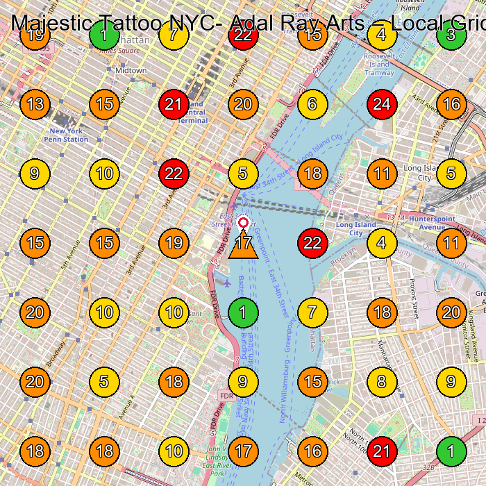 Majestic Tattoo NYC- Adal Ray Arts Tattoo Shop GeoGrid ranking map for New York NY